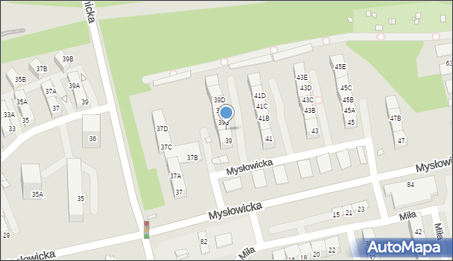 Katowice, Mysłowicka, 39A, mapa Katowic