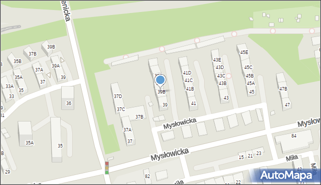 Katowice, Mysłowicka, 39B, mapa Katowic