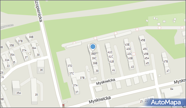 Katowice, Mysłowicka, 39D, mapa Katowic