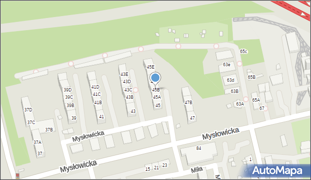 Katowice, Mysłowicka, 45B, mapa Katowic