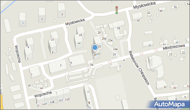 Katowice, Mysłowicka, 20, mapa Katowic