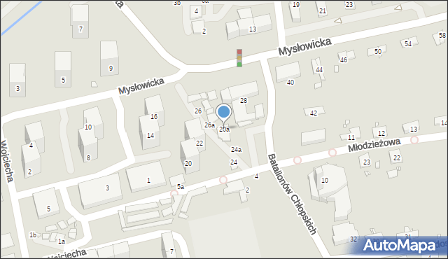 Katowice, Mysłowicka, 20a, mapa Katowic