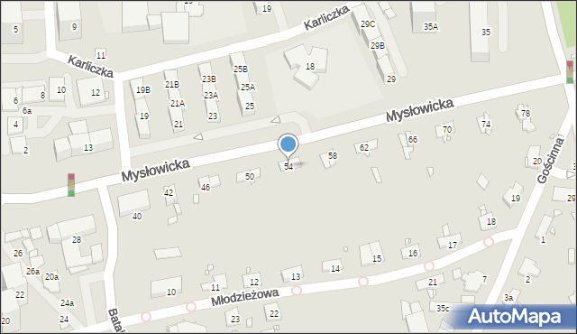 Katowice, Mysłowicka, 54, mapa Katowic