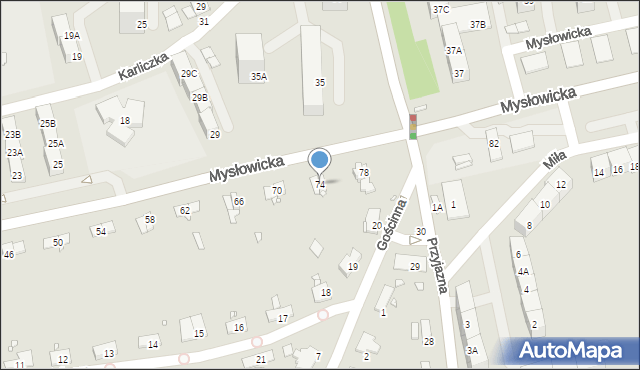 Katowice, Mysłowicka, 74, mapa Katowic