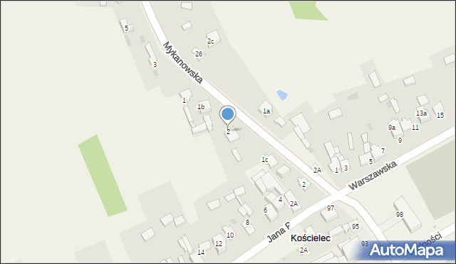 Kościelec, Mykanowska, 2, mapa Kościelec