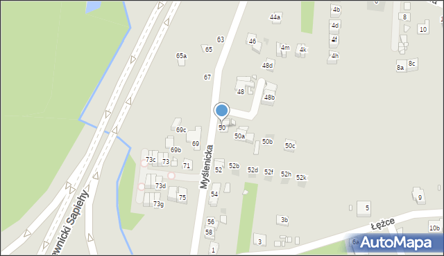 Kraków, Myślenicka, 50, mapa Krakowa