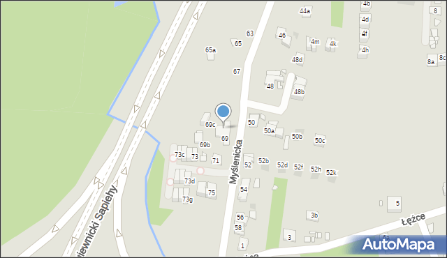 Kraków, Myślenicka, 69a, mapa Krakowa