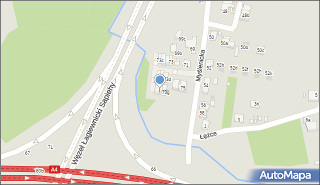 Kraków, Myślenicka, 73h, mapa Krakowa