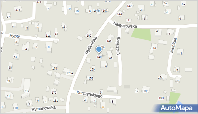 Kraków, Myślenicka, 148, mapa Krakowa