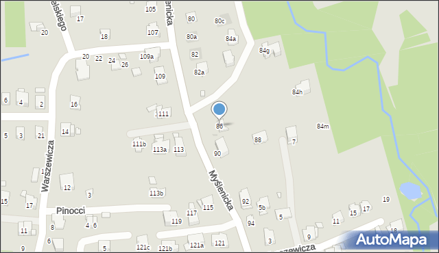 Kraków, Myślenicka, 86, mapa Krakowa