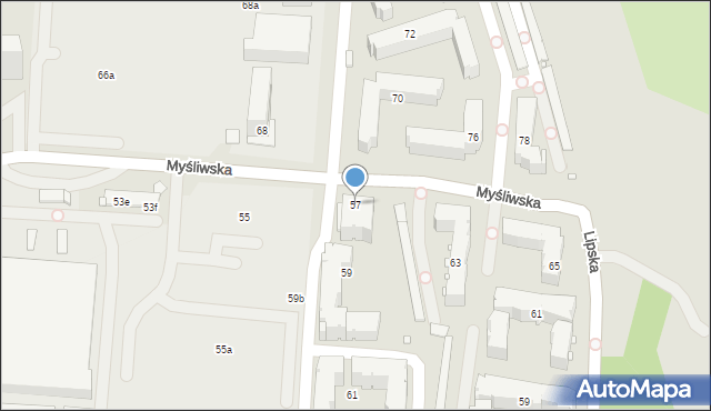 Kraków, Myśliwska, 57, mapa Krakowa