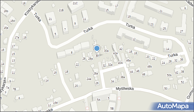 Kraków, Myśliwska, 30, mapa Krakowa