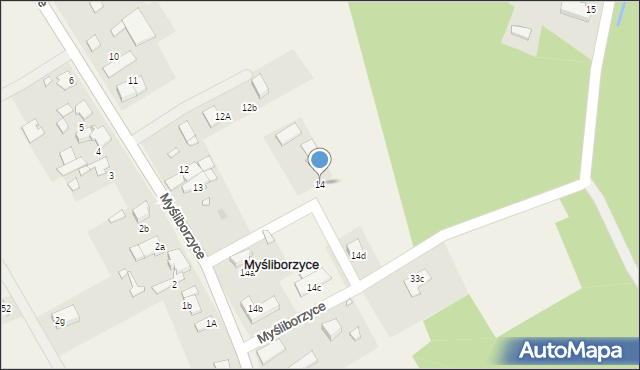 Myśliborzyce, Myśliborzyce, 14, mapa Myśliborzyce