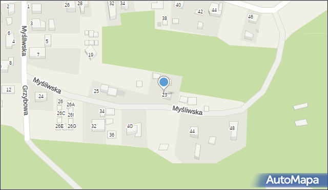 Ostrowo, Myśliwska, 23, mapa Ostrowo