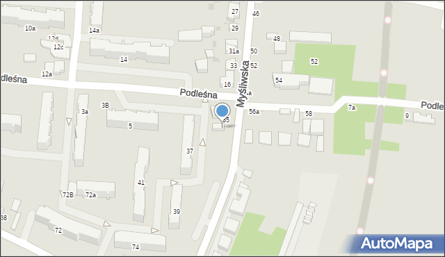 Pabianice, Myśliwska, 35a, mapa Pabianic