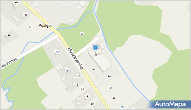 Postęp, Myszkowska, 36, mapa Postęp