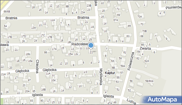 Radom, Myśliwska, 11, mapa Radomia