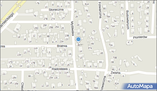 Radom, Myśliwska, 16, mapa Radomia