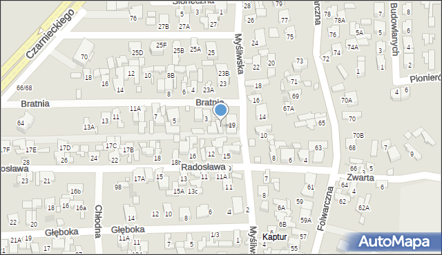 Radom, Myśliwska, 19a, mapa Radomia