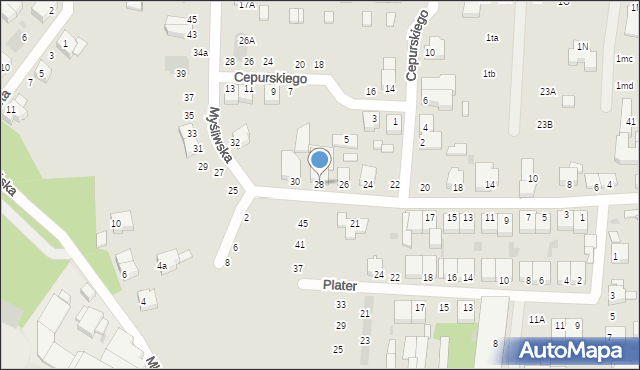 Rawicz, Myśliwska, 28, mapa Rawicz