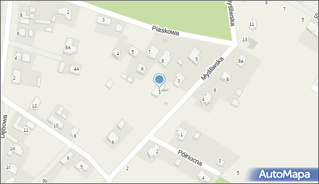 Różanki, Myśliwska, 1, mapa Różanki