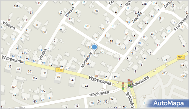 Rybnik, Myśliwska, 4, mapa Rybnika