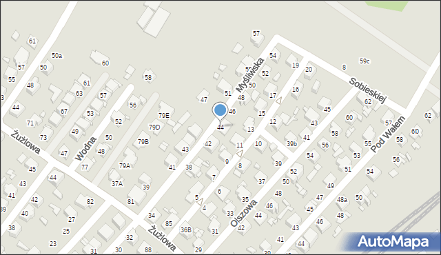 Rybnik, Myśliwska, 44, mapa Rybnika