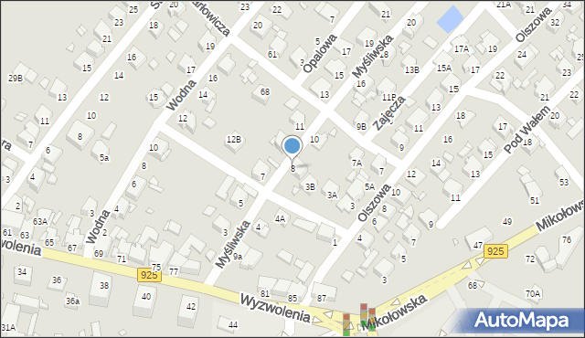 Rybnik, Myśliwska, 8, mapa Rybnika