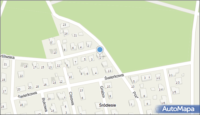 Śródlesie, Myśliwska, 1, mapa Śródlesie