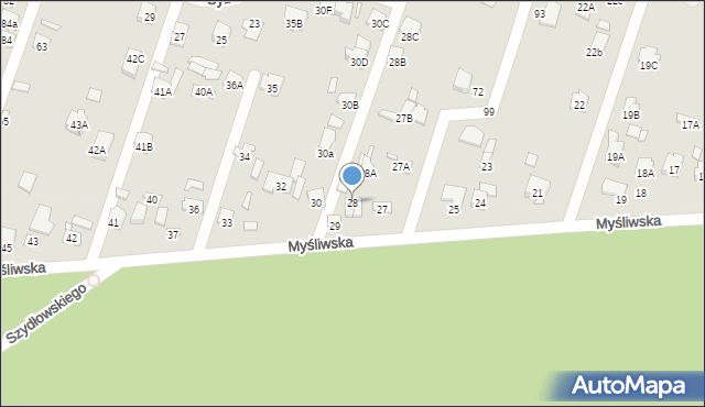 Starachowice, Myśliwska, 28, mapa Starachowic