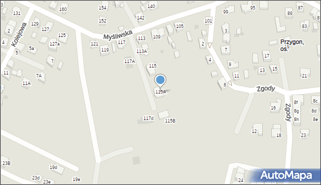 Tychy, Myśliwska, 115A, mapa Tychów