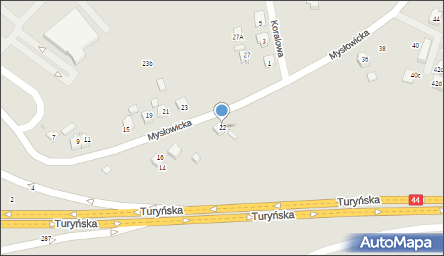 Tychy, Mysłowicka, 22, mapa Tychów