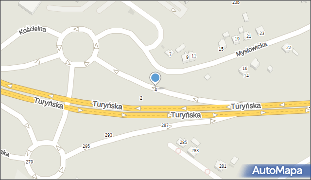 Tychy, Mysłowicka, 4, mapa Tychów