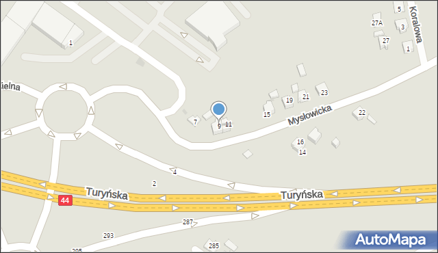 Tychy, Mysłowicka, 9, mapa Tychów