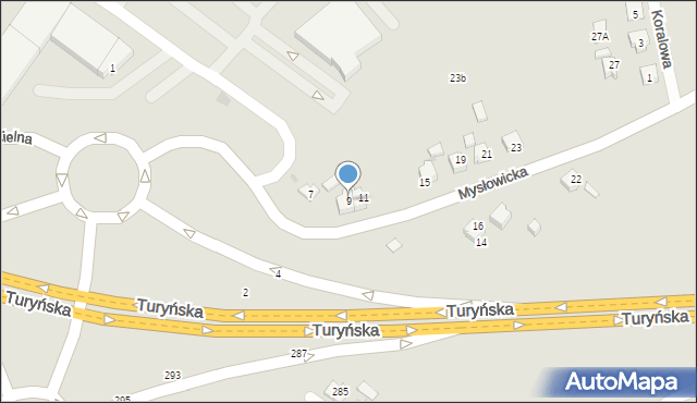 Tychy, Mysłowicka, 9, mapa Tychów