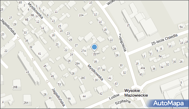 Wysokie Mazowieckie, Mystkowska, 33, mapa Wysokie Mazowieckie