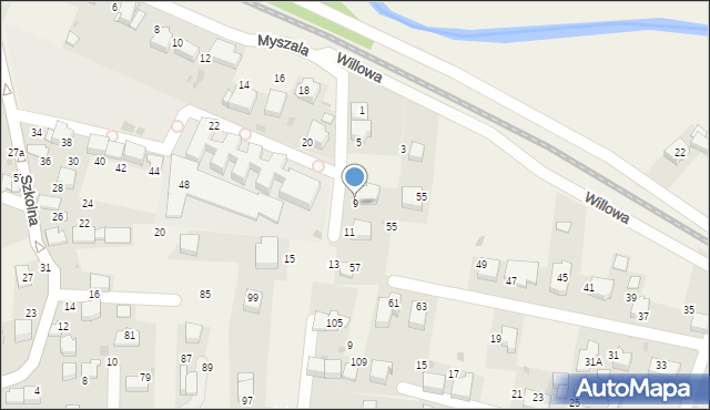 Zabierzów, Myszala, 9, mapa Zabierzów