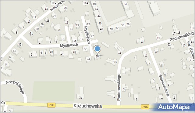 Żagań, Myśliwska, 26, mapa Żagań