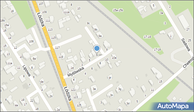 Zgierz, Myśliwska, 7, mapa Zgierz