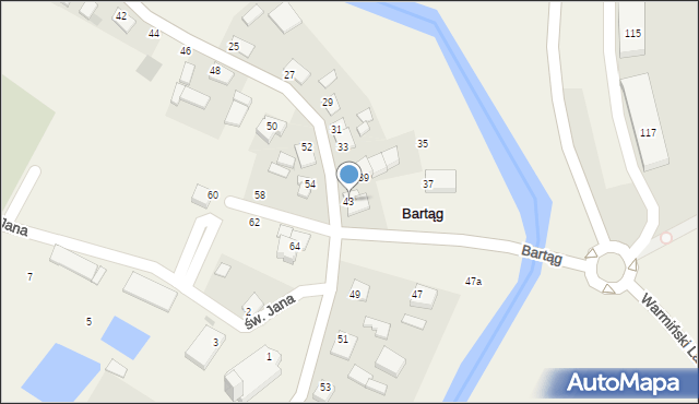 Bartąg, Nad Łyną, 43, mapa Bartąg