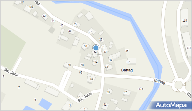 Bartąg, Nad Łyną, 52A, mapa Bartąg