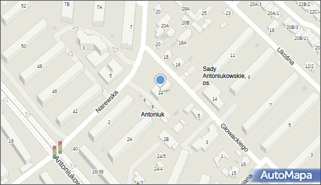 Białystok, Narewska, 14, mapa Białegostoku