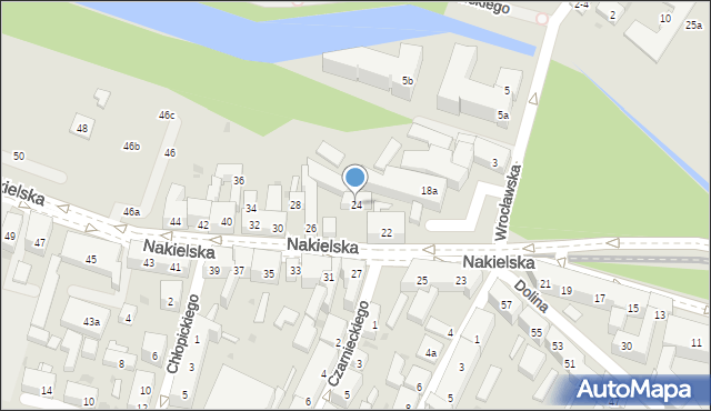 Bydgoszcz, Nakielska, 24, mapa Bydgoszczy