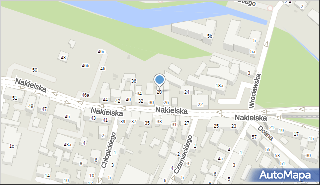 Bydgoszcz, Nakielska, 28, mapa Bydgoszczy