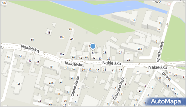 Bydgoszcz, Nakielska, 34, mapa Bydgoszczy