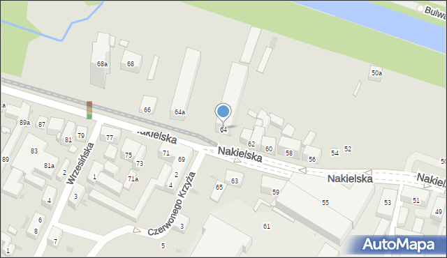 Bydgoszcz, Nakielska, 64, mapa Bydgoszczy