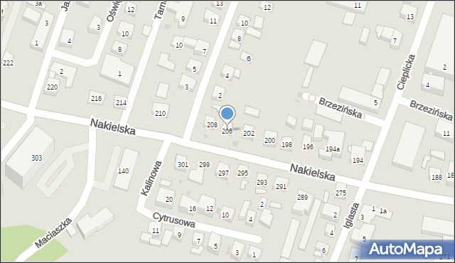 Bydgoszcz, Nakielska, 206, mapa Bydgoszczy