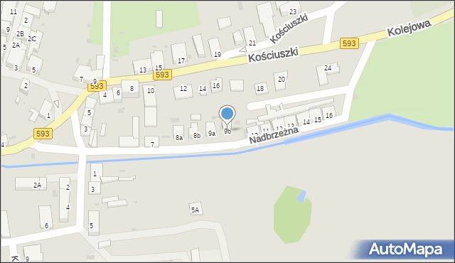 Jeziorany, Nadbrzeżna, 9b, mapa Jeziorany