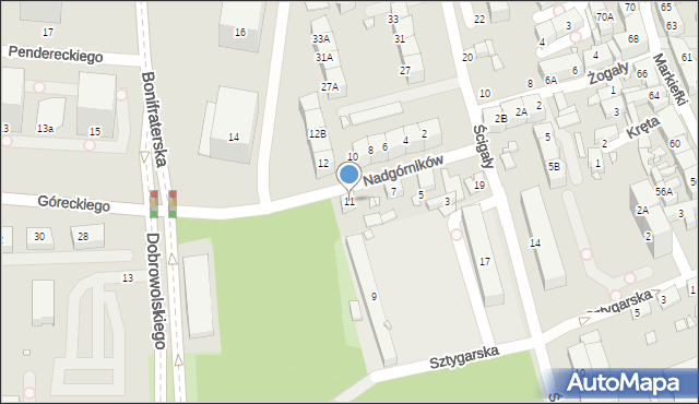 Katowice, Nadgórników, 11, mapa Katowic
