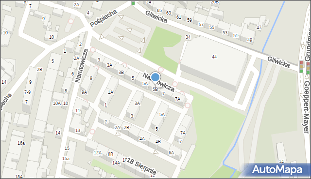 Katowice, Narutowicza Gabriela, 5B, mapa Katowic